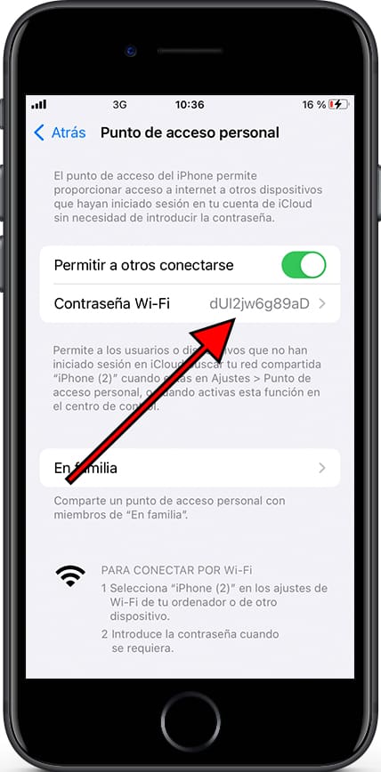 Contraseña Wi-Fi punto de acceso personal