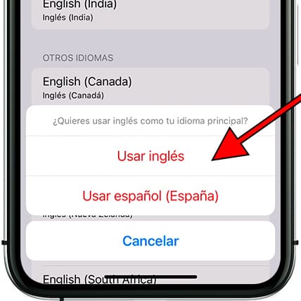 Confirmar cambio idioma iOS