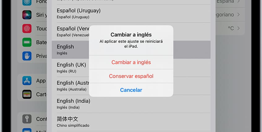Confirmar cambio idioma iOS