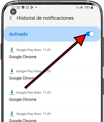 Activar Historial de notificaciones Samsung