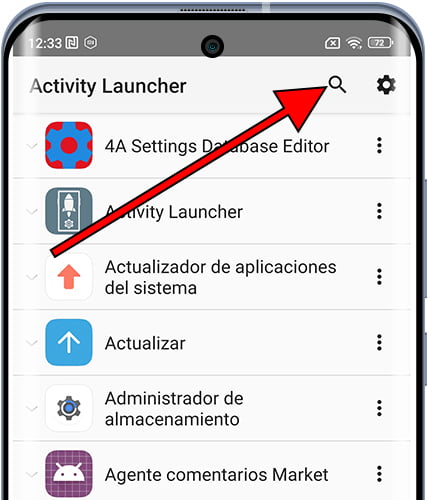 Buscar ajuste en Activity launcher