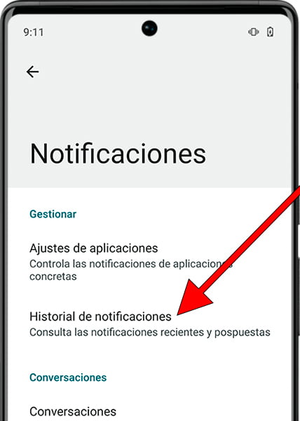 Historial de notificaciones Android