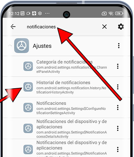 Historial de notificaciones en Activity launcher