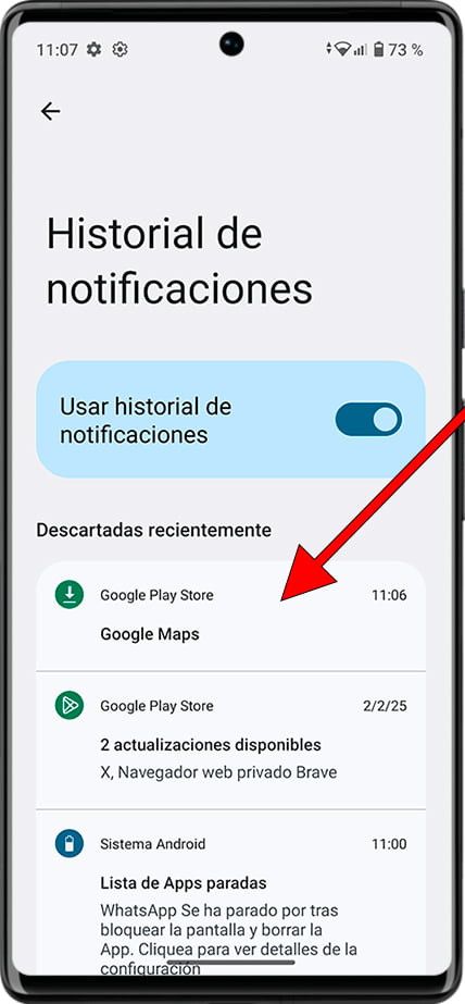 Todas las notificaciones recientes Android