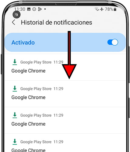 Listado de notificaciones Samsung