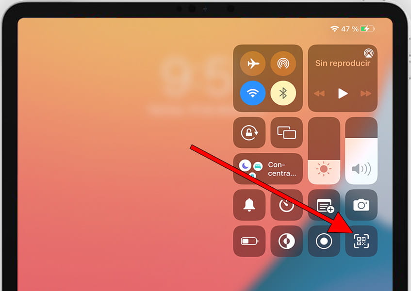 Icono escanear códigos QR en centro de control Apple iPad Pro 10.5