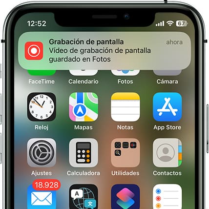 Mensaje grabación de pantalla guardado