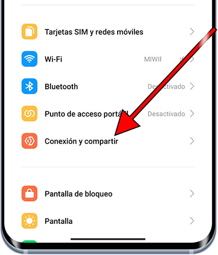 Ajustes / Conexión y compartir en Xiaomi