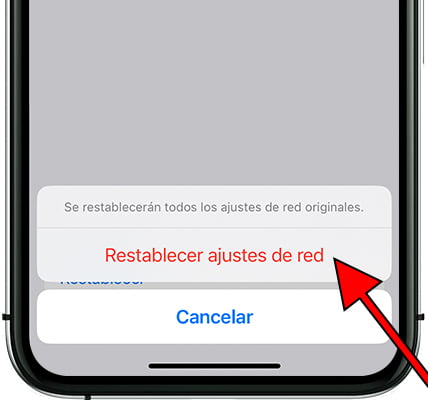 Confirmar restablecer ajustes de red iPhone