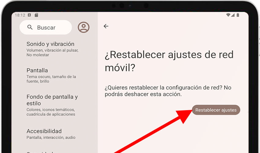 Confirmar restablecer ajustes de red en Android