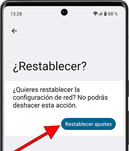 Confirmar restablecer ajustes de red en Android