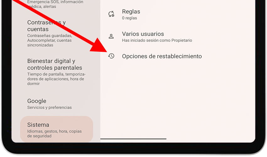 Opciones de recuperación en Android