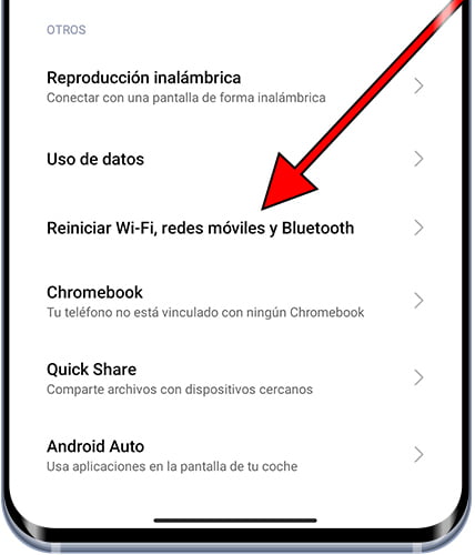 Reiniciar Wi-Fi, redes móviles y Bluetooth en Xiaomi