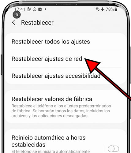 Restablecer Ajustes de red en Samsung