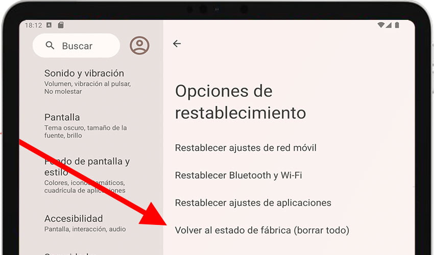 Volver al estado de fábrica Android