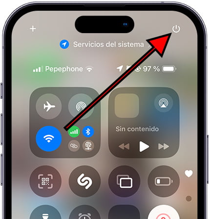 Botón apagar en centro de control iPhone 15 Pro