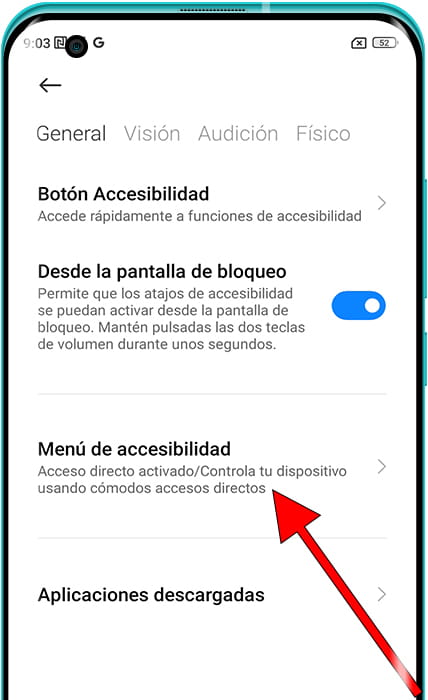 Menú de accesibilidad Xiaomi