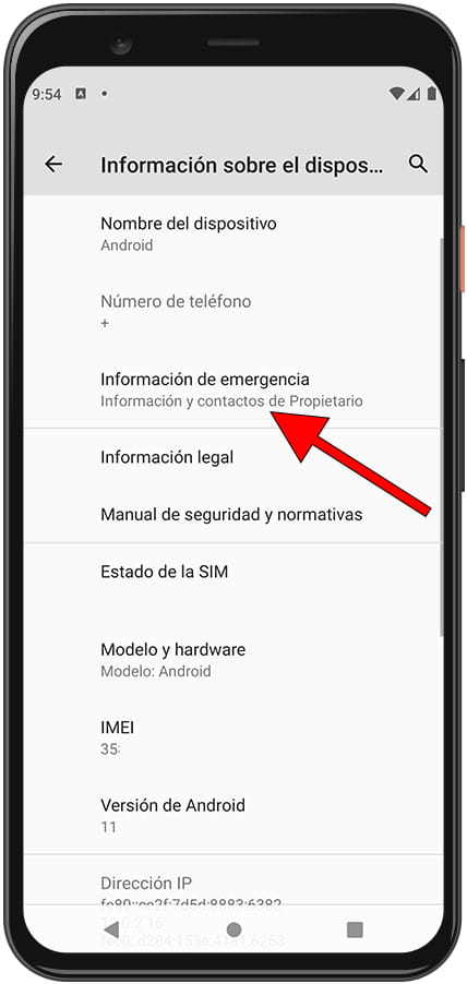 Información de emergencia Android