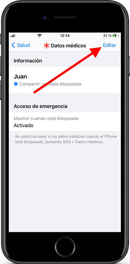 Editar datos médicos iPhone