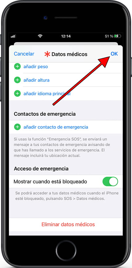 Guardar datos médicos iPhone