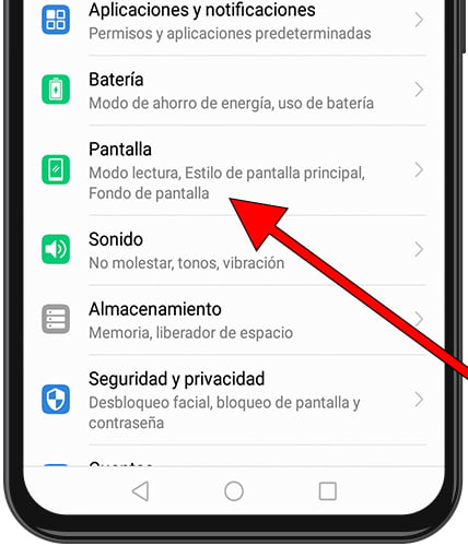 Ajustes / Pantalla Huawei