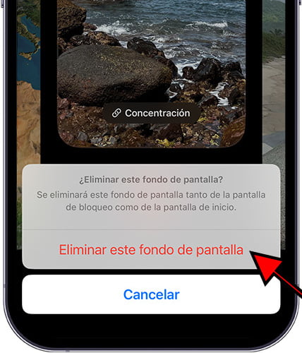 Confirmar eliminación de fondo de pantalla en iPhone